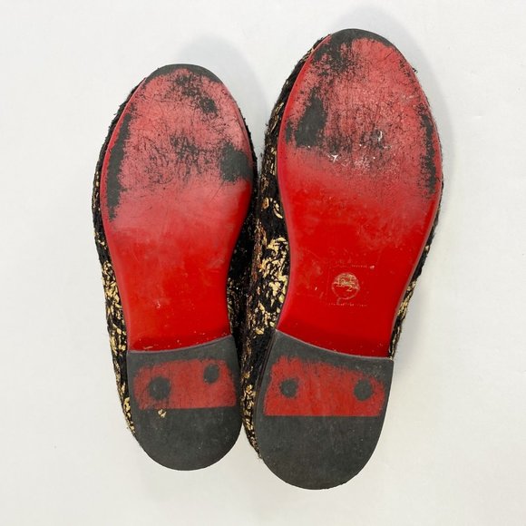 PIERGITAR Black Velvet Metallic Gold Pattern Slip On Girl's Shoes - Picture 13 of 15